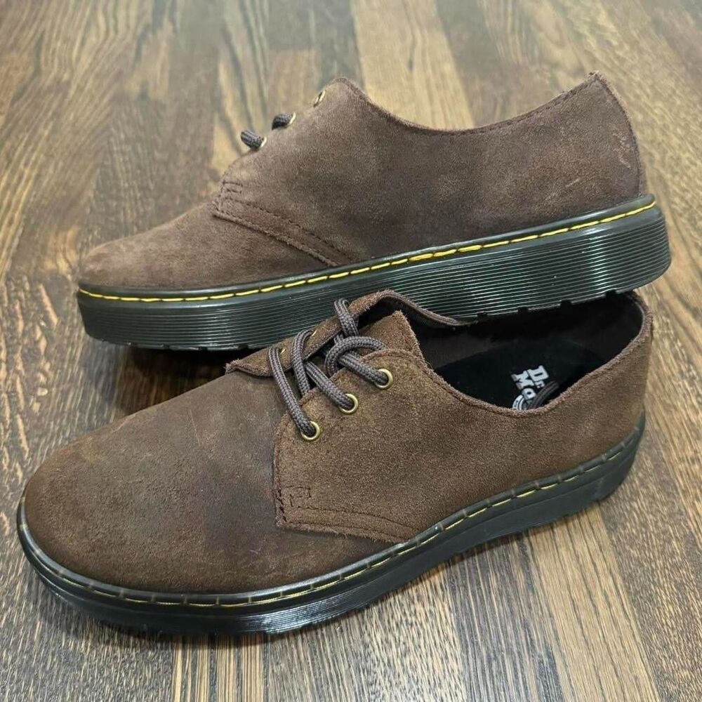 dr. martens zavala lo dark brown suede leather shoes (size 9W / 8M)